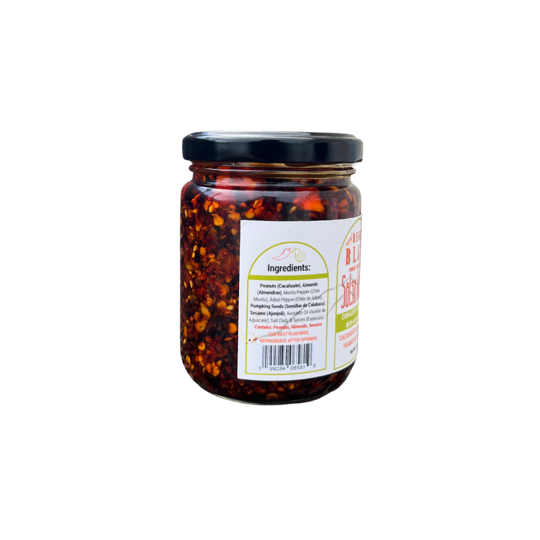 Salsa Macha with Almonds & Peanuts – Spicy Crunchy Chili Oil in Avocado Oil | 7.5 oz Gourmet Mexican Salsa for Tacos, Eggs, Meats & More